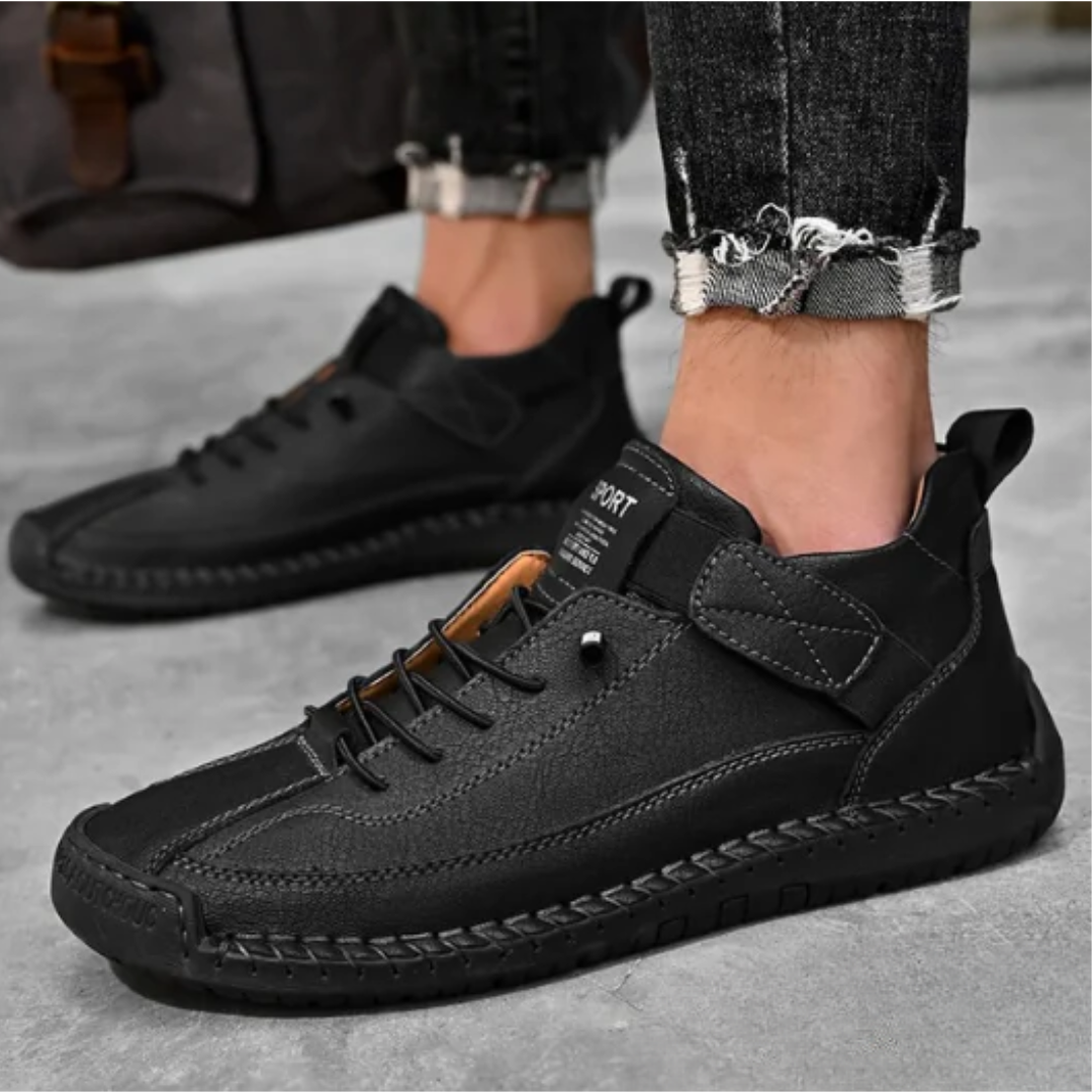 Men's Casual Faux Upper Sneakers with Lace-Up and Side Strap