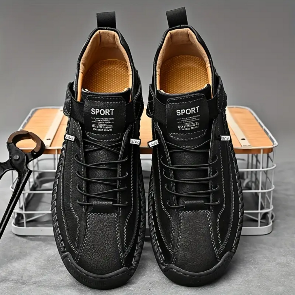 Men's Casual Faux Upper Sneakers with Lace-Up and Side Strap