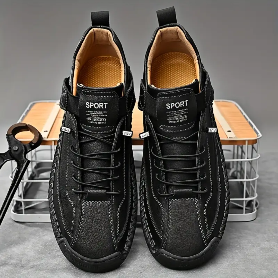 Men's Casual Faux Upper Sneakers with Lace-Up and Side Strap