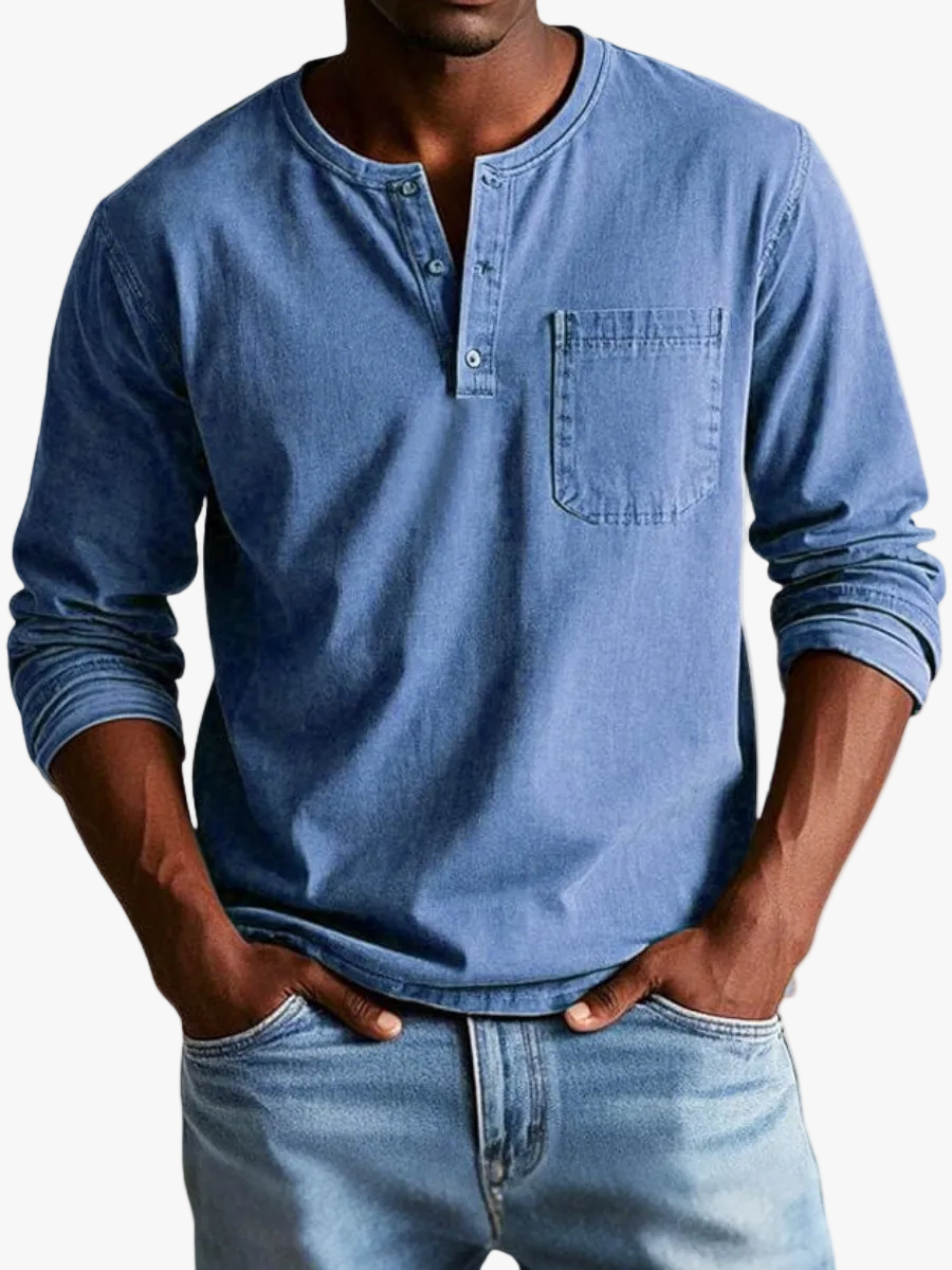 Men's Casual Knit Henley T-Shirt with Chest Pocket and Buttons