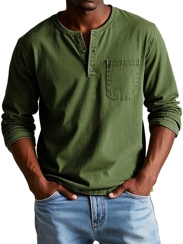 Men's Casual Knit Henley T-Shirt with Chest Pocket and Buttons