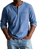 Men's Casual Knit Henley T-Shirt with Chest Pocket and Buttons