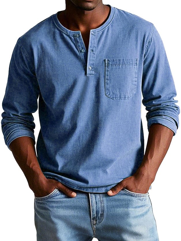 Men's Casual Knit Henley T-Shirt with Chest Pocket and Buttons