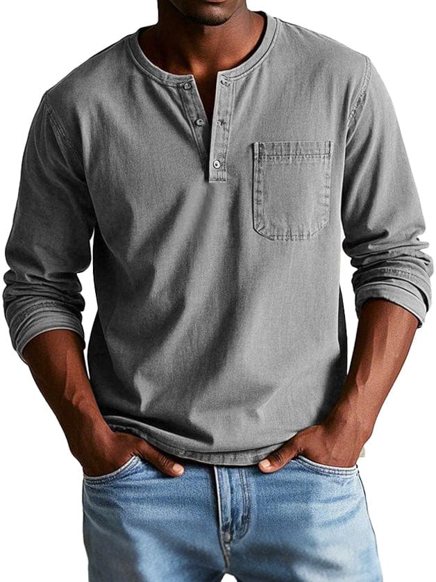 Men's Casual Knit Henley T-Shirt with Chest Pocket and Buttons
