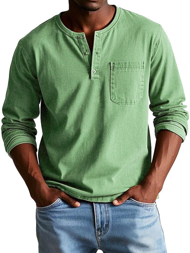 Men's Casual Knit Henley T-Shirt with Chest Pocket and Buttons