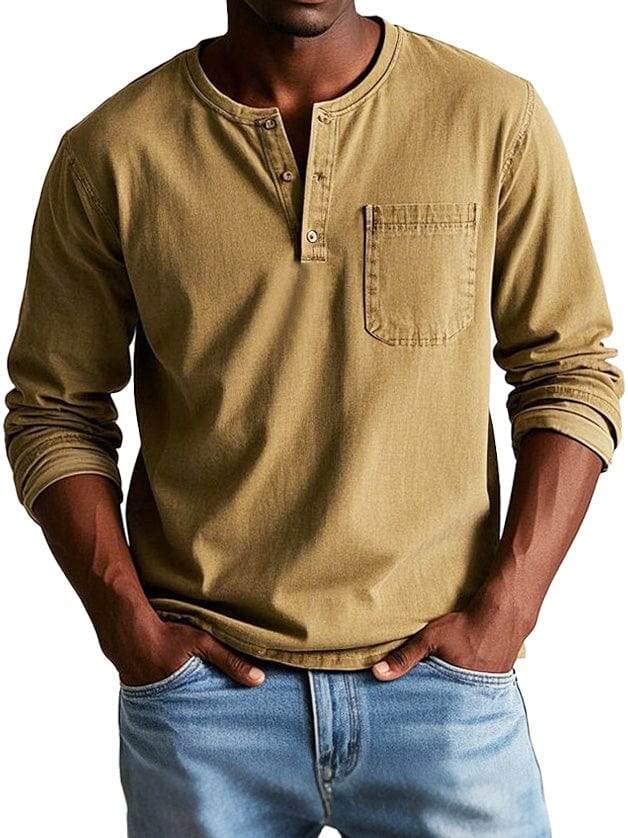 Men's Casual Knit Henley T-Shirt with Chest Pocket and Buttons