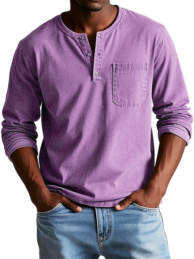 Men's Casual Knit Henley T-Shirt with Chest Pocket and Buttons