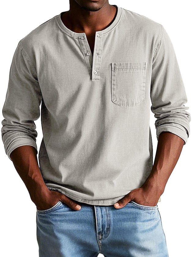 Men's Casual Knit Henley T-Shirt with Chest Pocket and Buttons