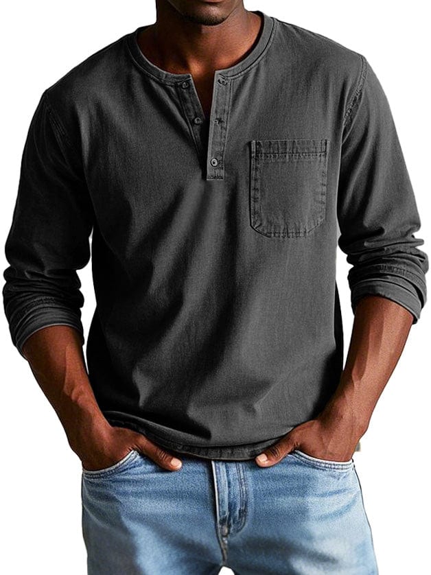 Men's Casual Knit Henley T-Shirt with Chest Pocket and Buttons