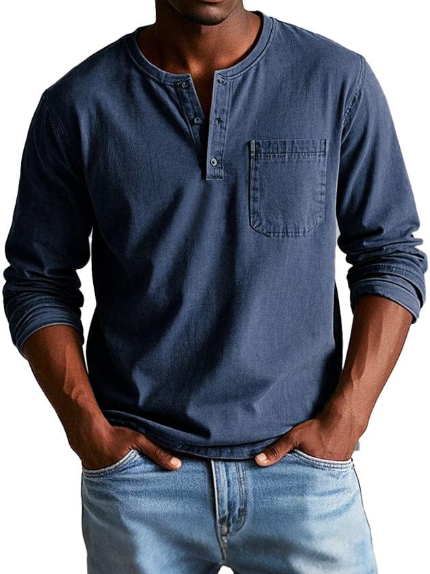 Men's Casual Knit Henley T-Shirt with Chest Pocket and Buttons
