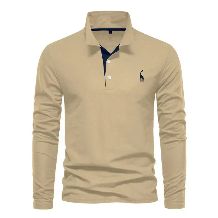 Men's Casual Knit Polo Shirt with Button Placket and Chest Embroidery