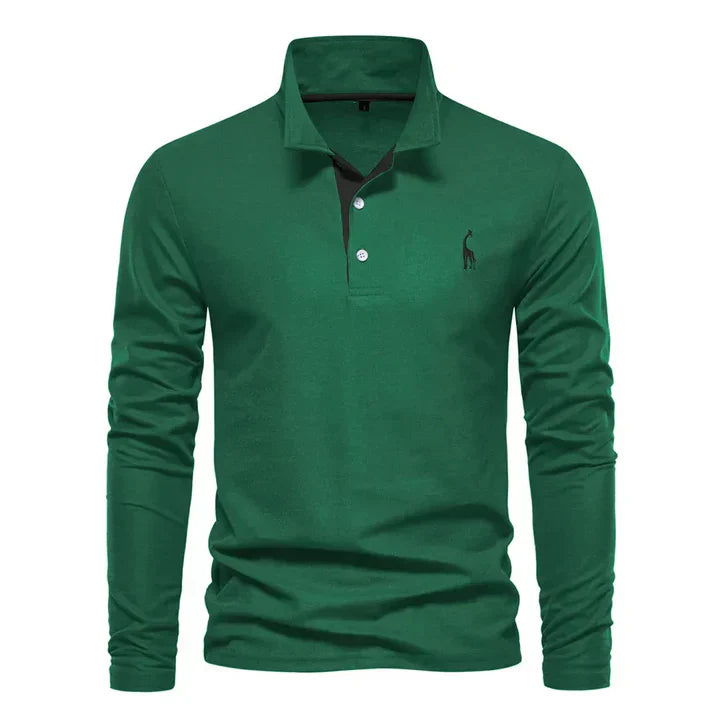 Men's Casual Knit Polo Shirt with Button Placket and Chest Embroidery