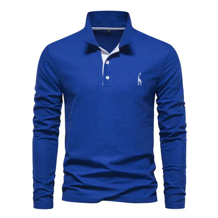 Men's Casual Knit Polo Shirt with Button Placket and Chest Embroidery