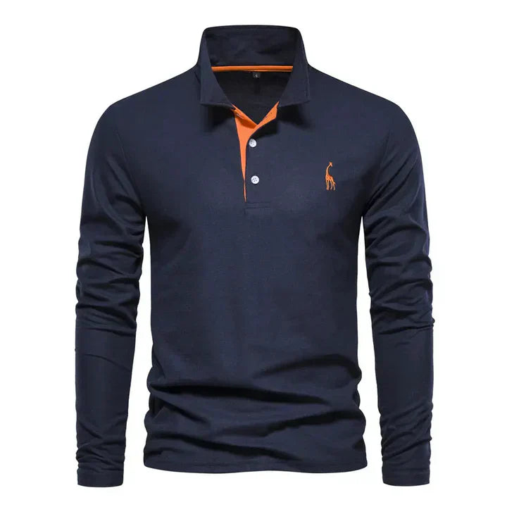 Men's Casual Knit Polo Shirt with Button Placket and Chest Embroidery
