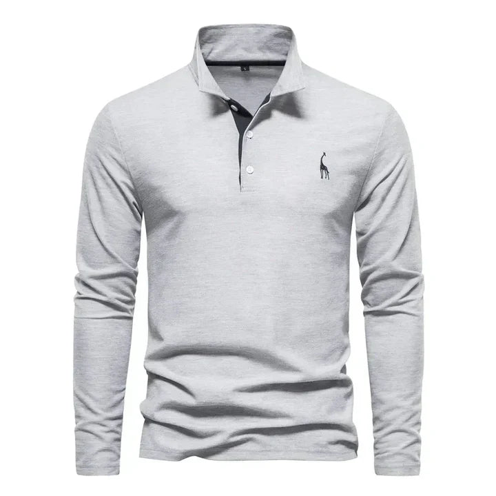Men's Casual Knit Polo Shirt with Button Placket and Chest Embroidery