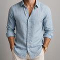 Men's Casual Linen-Blend Shirt with Button Front and Chest Pocket