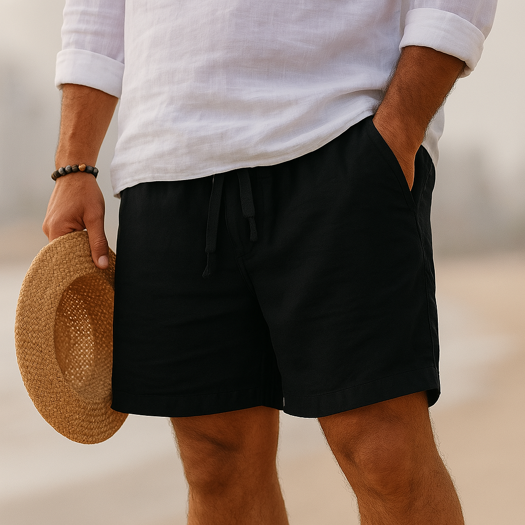 Men's Casual Linen-Blend Shorts with Drawstring Waist and Pockets