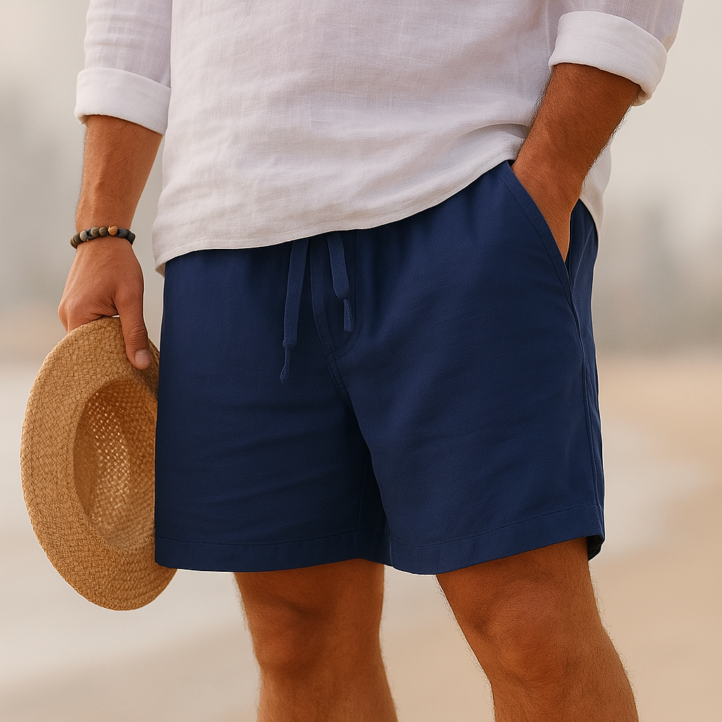Men's Casual Linen-Blend Shorts with Drawstring Waist and Pockets