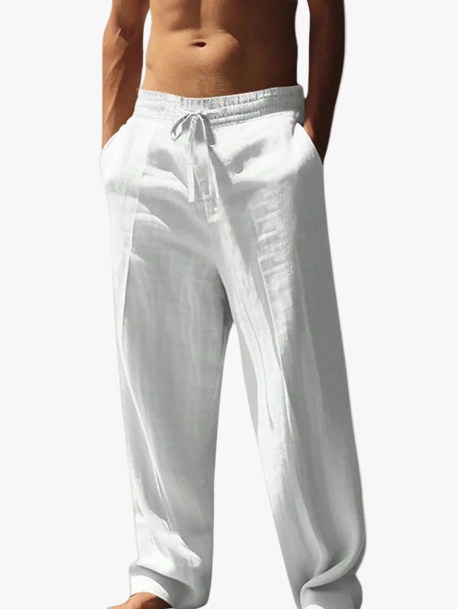 Men's Casual Linen Pants with Drawstring Waist and Slant Pockets