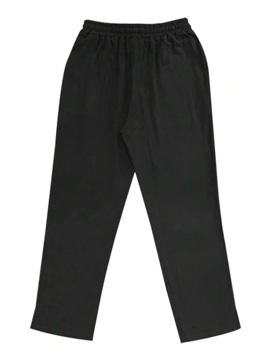 Men's Casual Linen Pants with Drawstring Waist and Slant Pockets