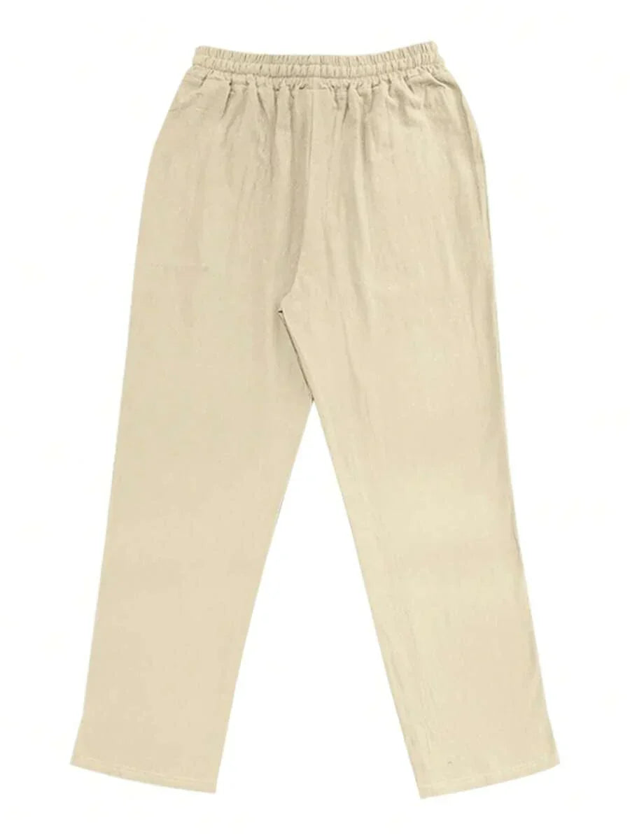 Men's Casual Linen Pants with Drawstring Waist and Slant Pockets