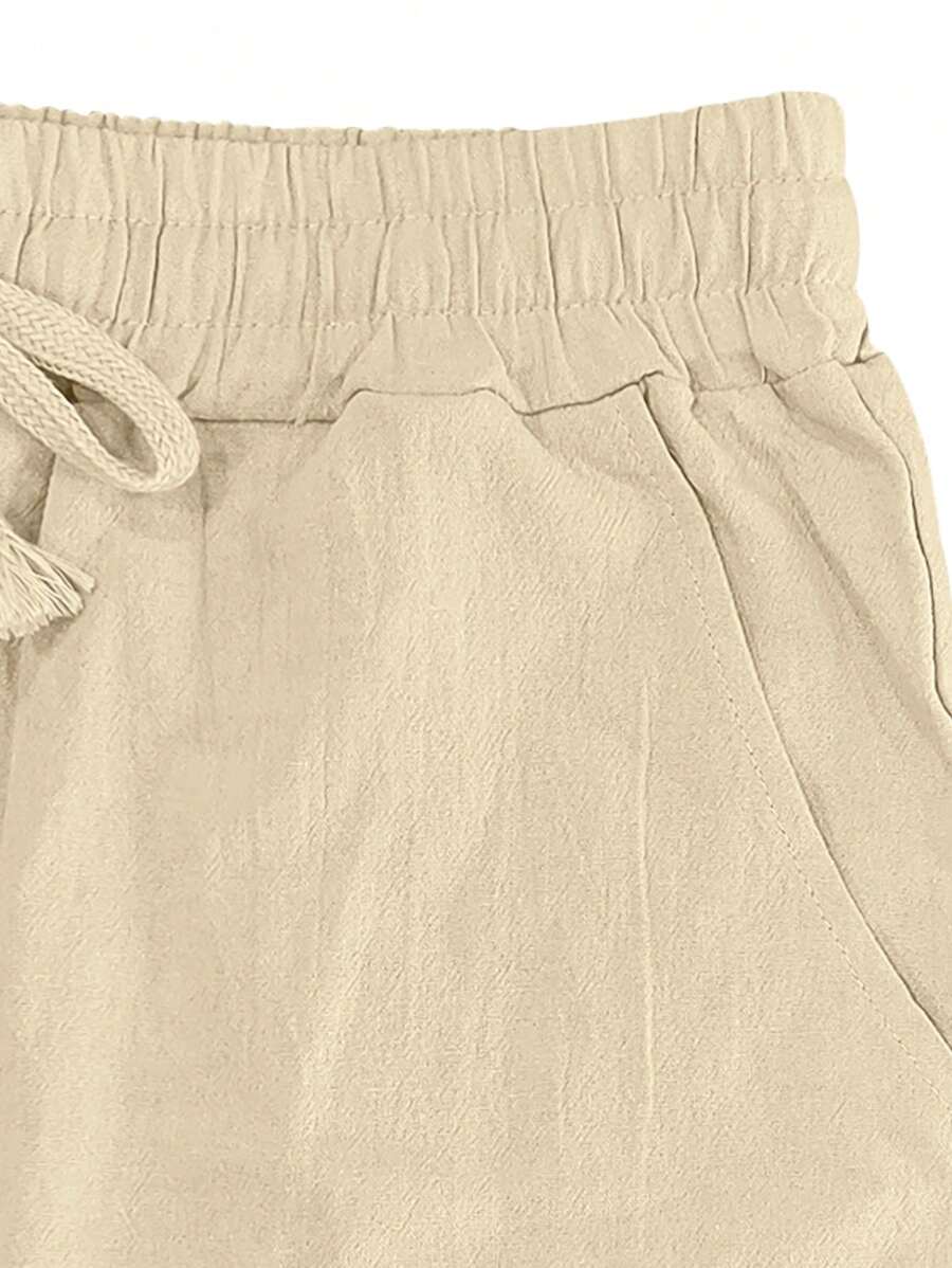 Men's Casual Linen Pants with Drawstring Waist and Slant Pockets