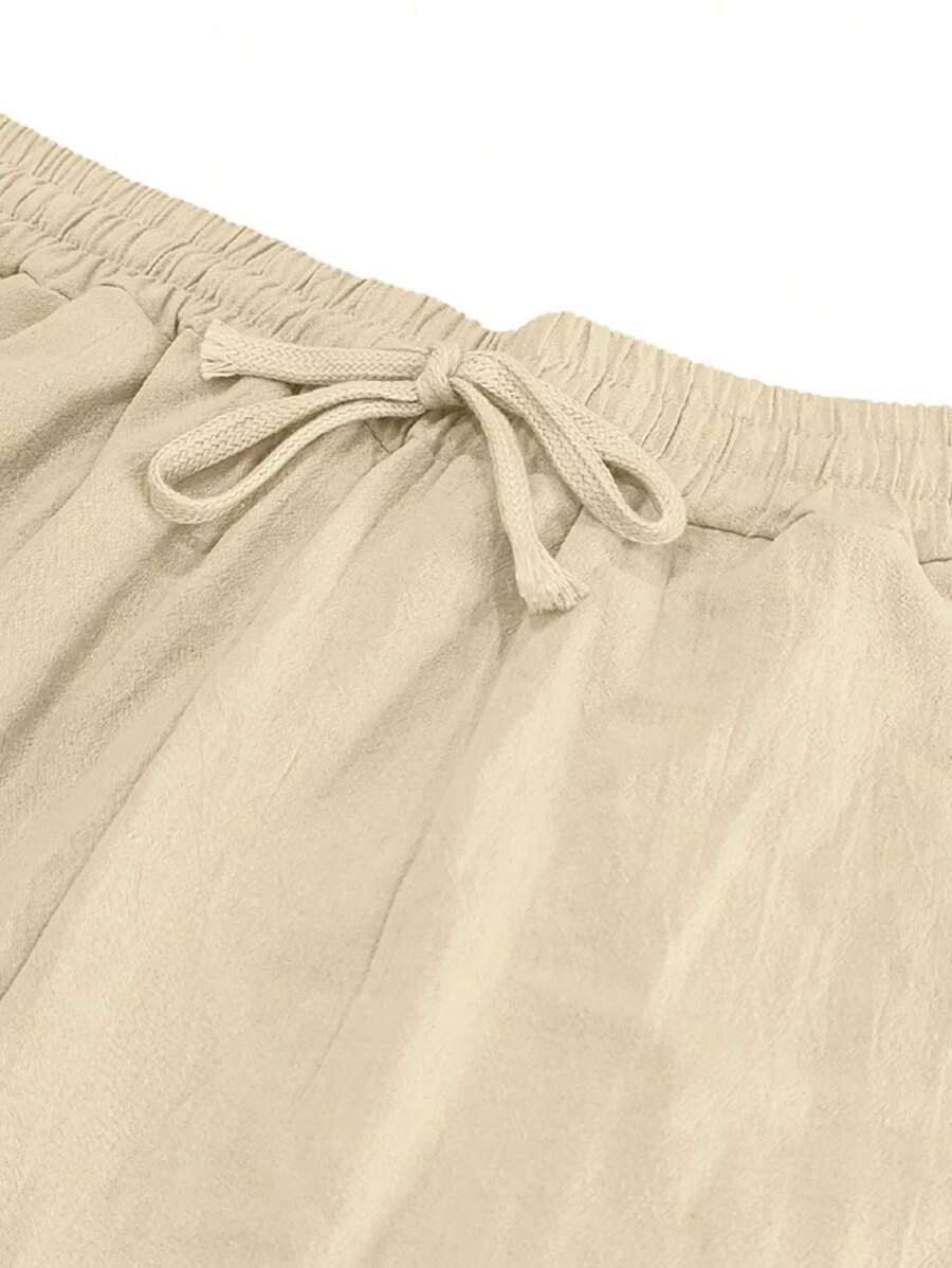 Men's Casual Linen Pants with Drawstring Waist and Slant Pockets