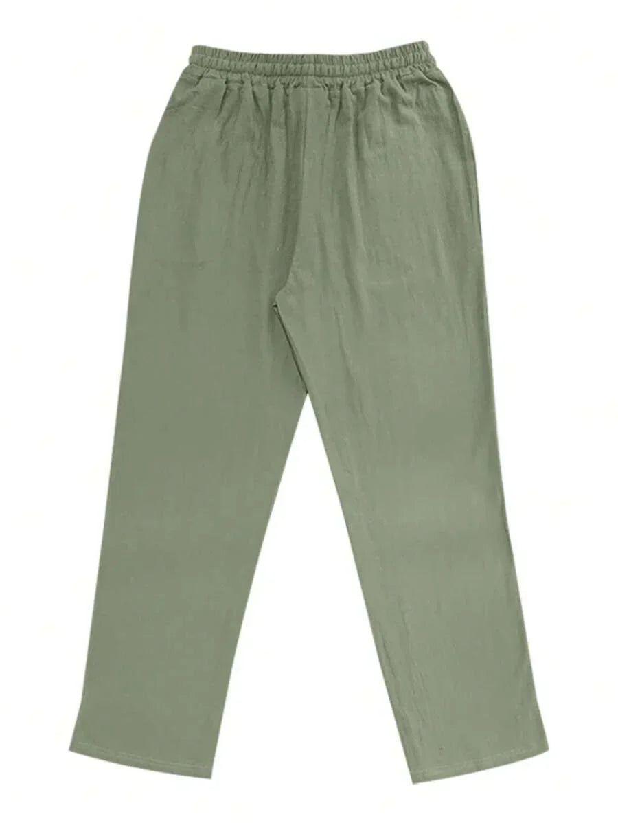 Men's Casual Linen Pants with Drawstring Waist and Slant Pockets