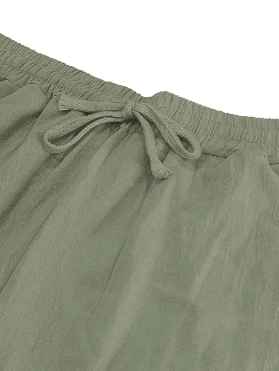 Men's Casual Linen Pants with Drawstring Waist and Slant Pockets