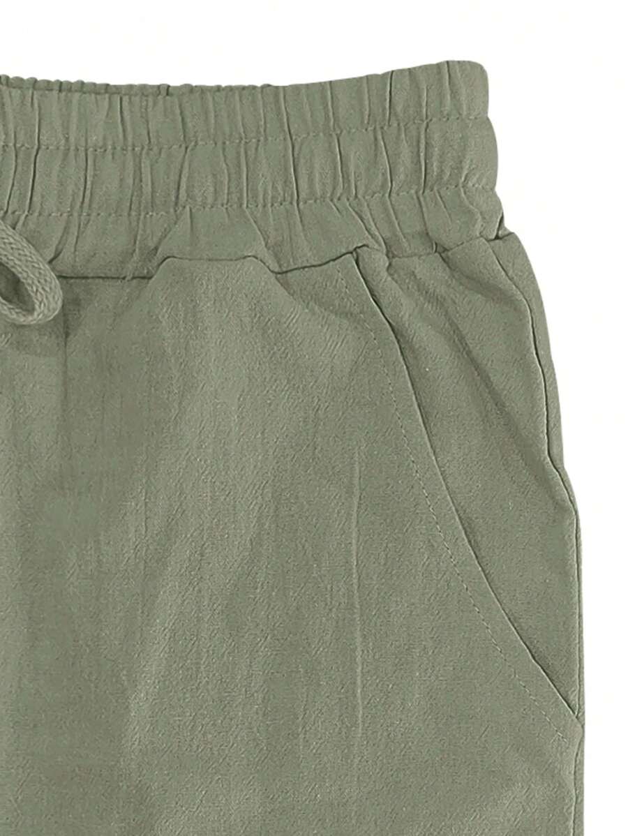 Men's Casual Linen Pants with Drawstring Waist and Slant Pockets