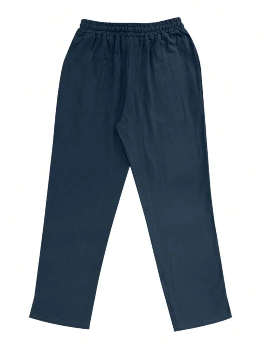 Men's Casual Linen Pants with Drawstring Waist and Slant Pockets