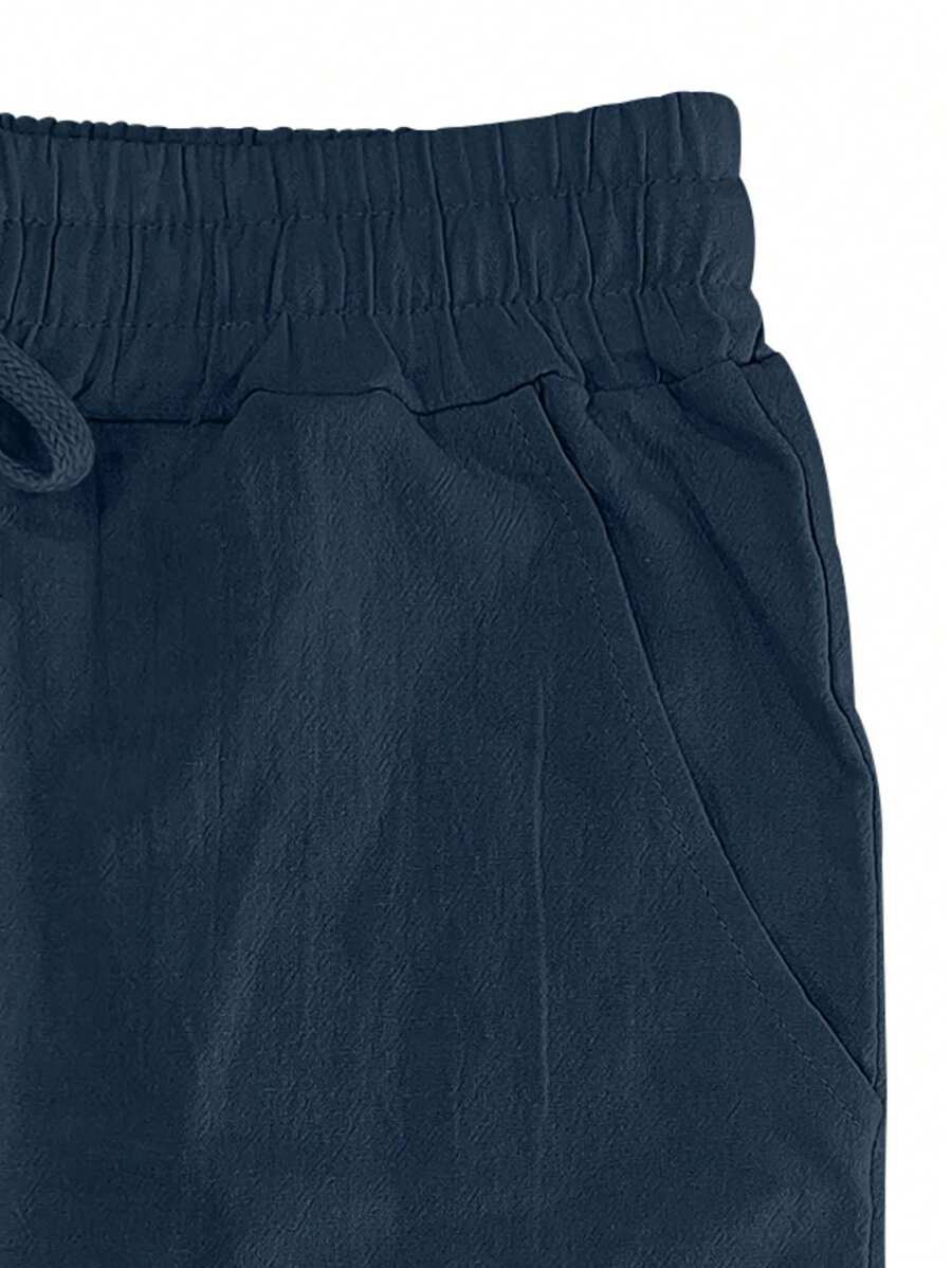 Men's Casual Linen Pants with Drawstring Waist and Slant Pockets