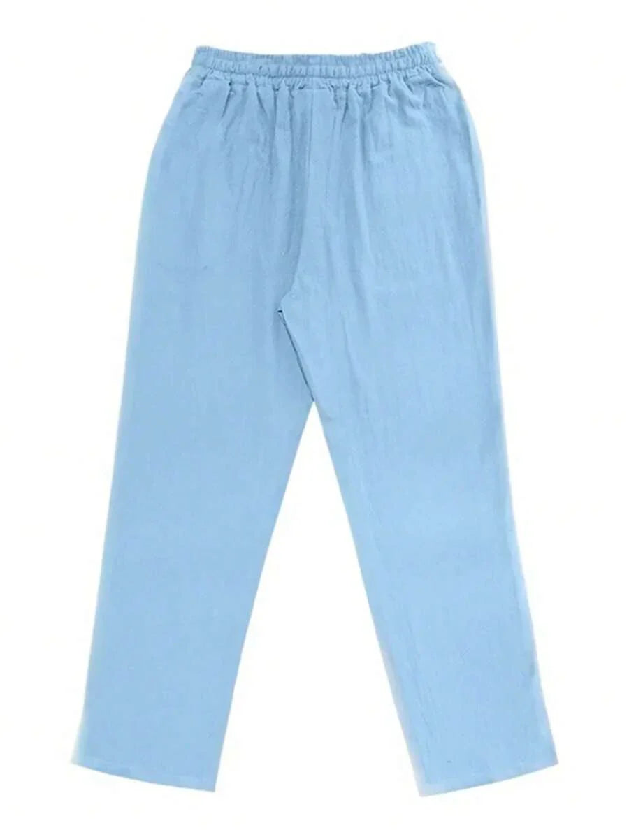 Men's Casual Linen Pants with Drawstring Waist and Slant Pockets