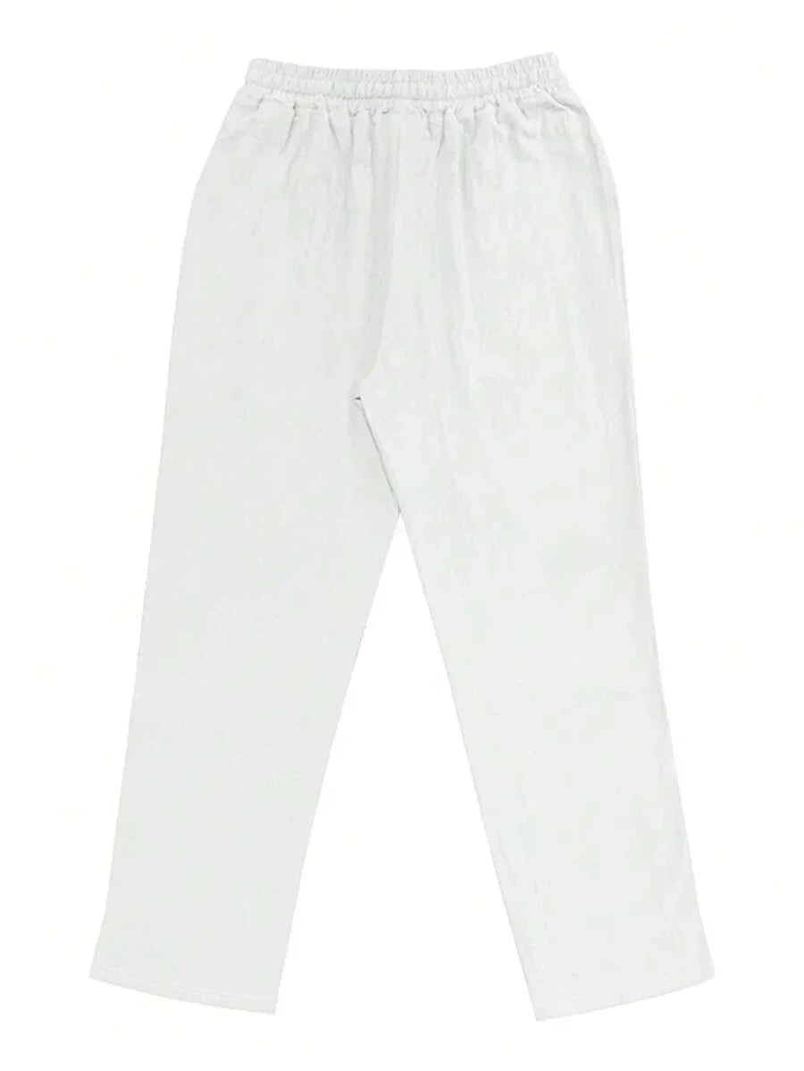 Men's Casual Linen Pants with Drawstring Waist and Slant Pockets