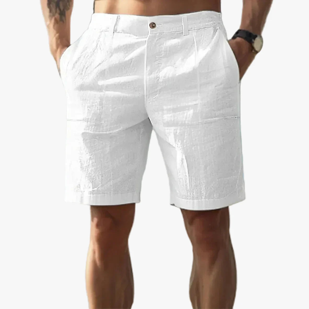 Men's Casual Linen Shorts with Button Fly and Belt Loops
