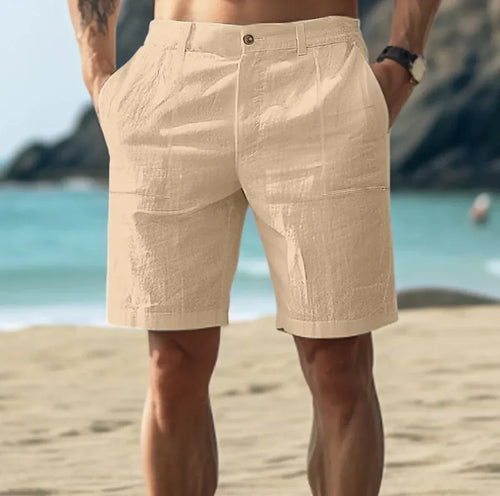 Men's Casual Linen Shorts with Button Fly and Belt Loops