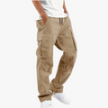Men's Casual Polyester Cargo Pants with Drawstring Waist and Ankle Toggles
