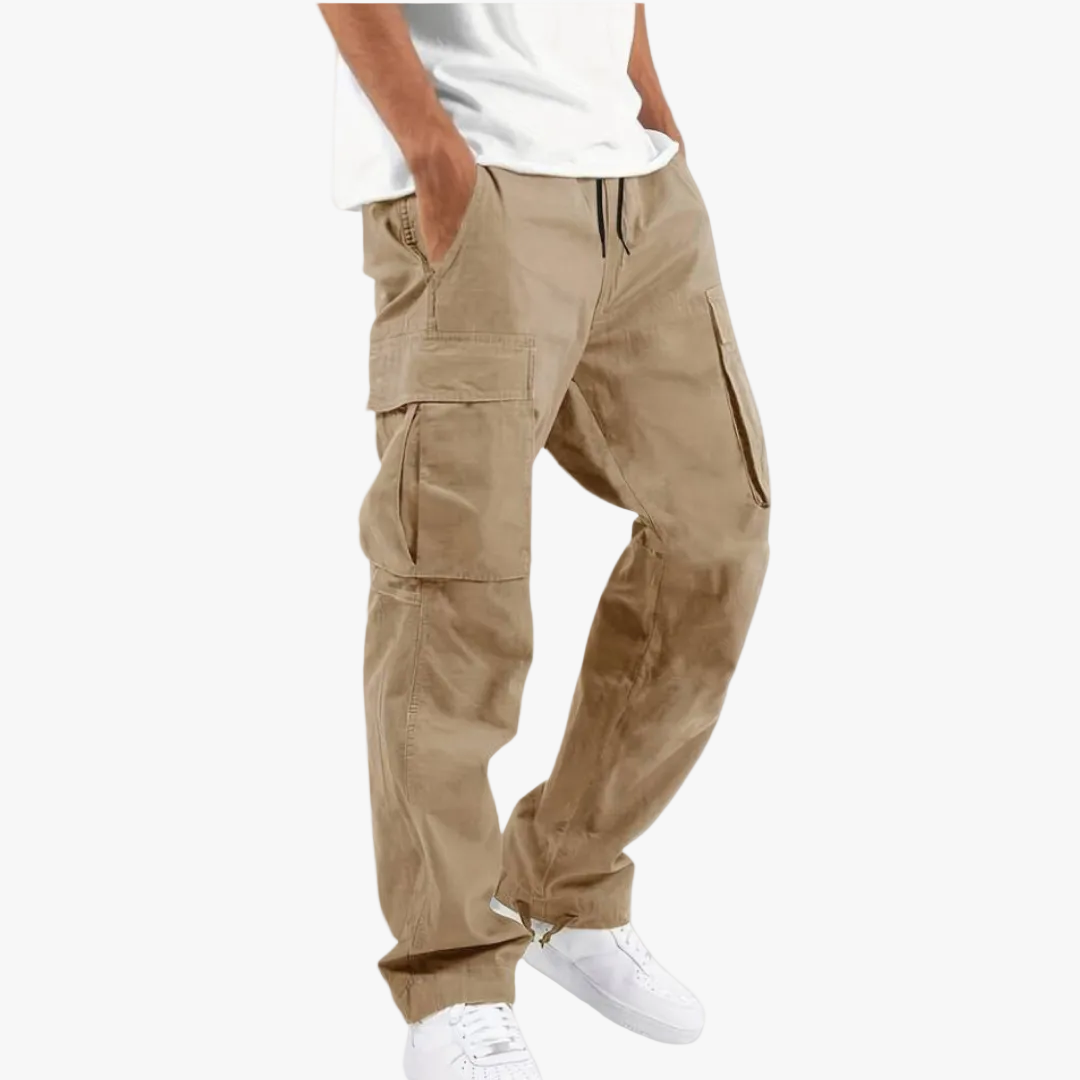 Men's Casual Polyester Cargo Pants with Drawstring Waist and Ankle Toggles