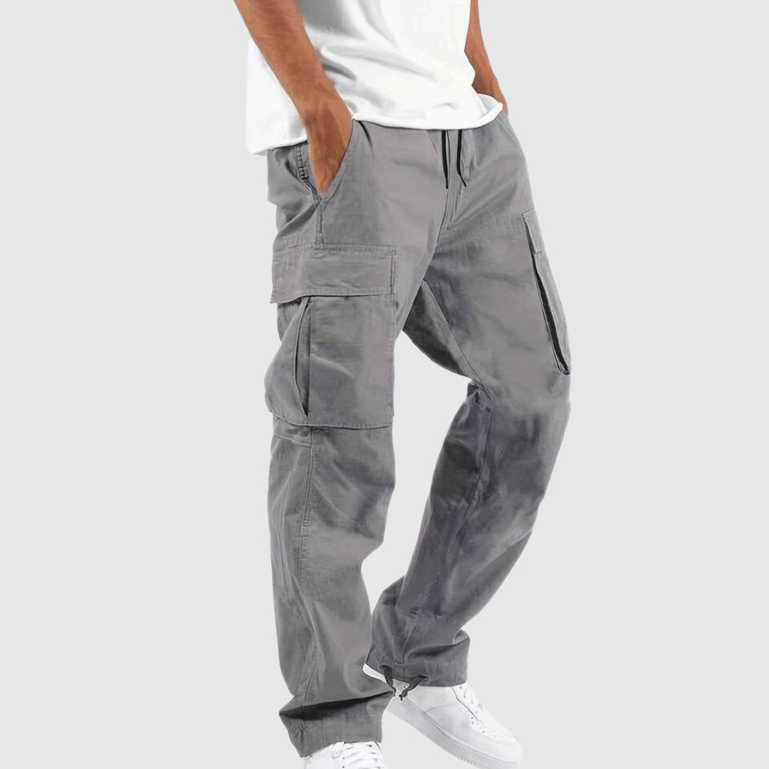 Men's Casual Polyester Cargo Pants with Drawstring Waist and Ankle Toggles