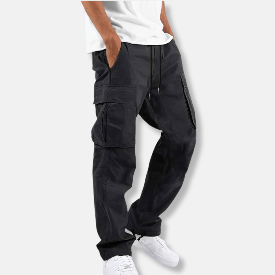 Men's Casual Polyester Cargo Pants with Drawstring Waist and Ankle Toggles