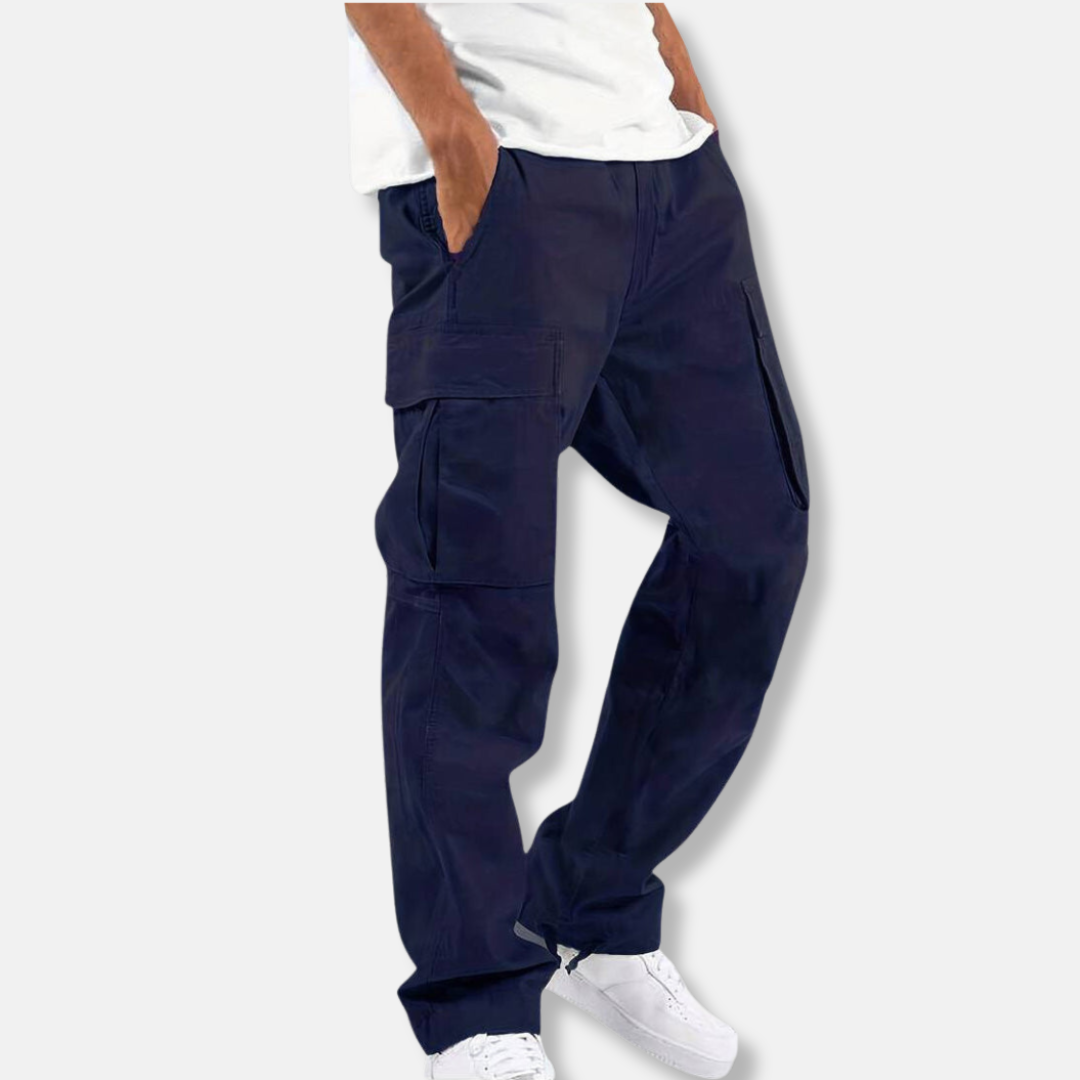 Men's Casual Polyester Cargo Pants with Drawstring Waist and Ankle Toggles