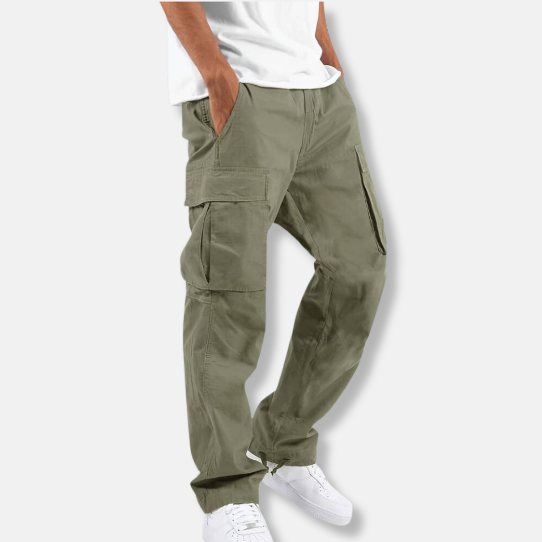 Men's Casual Polyester Cargo Pants with Drawstring Waist and Ankle Toggles