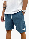 Men's Casual Ribbed Knit Shorts with Drawstring and Pockets