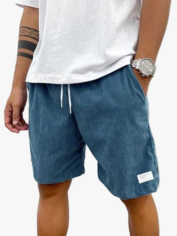 Men's Casual Ribbed Knit Shorts with Drawstring and Pockets