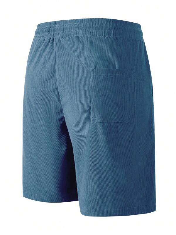 Men's Casual Ribbed Knit Shorts with Drawstring and Pockets