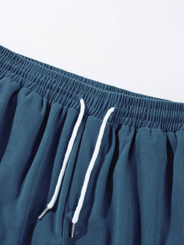 Men's Casual Ribbed Knit Shorts with Drawstring and Pockets