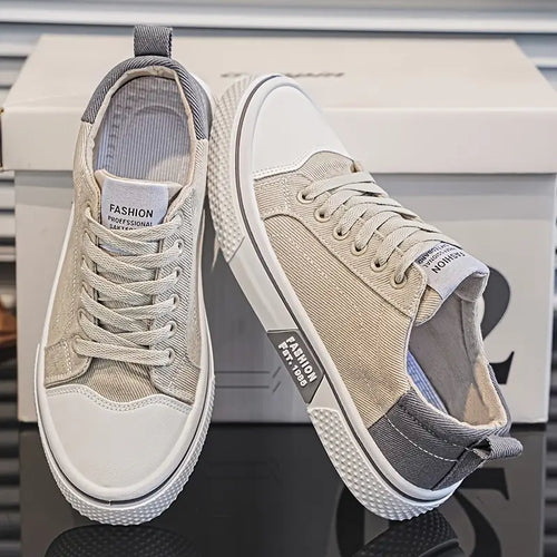 Men's Casual Textile Sneakers with Lace-Up Closure and Rubber Toe Cap