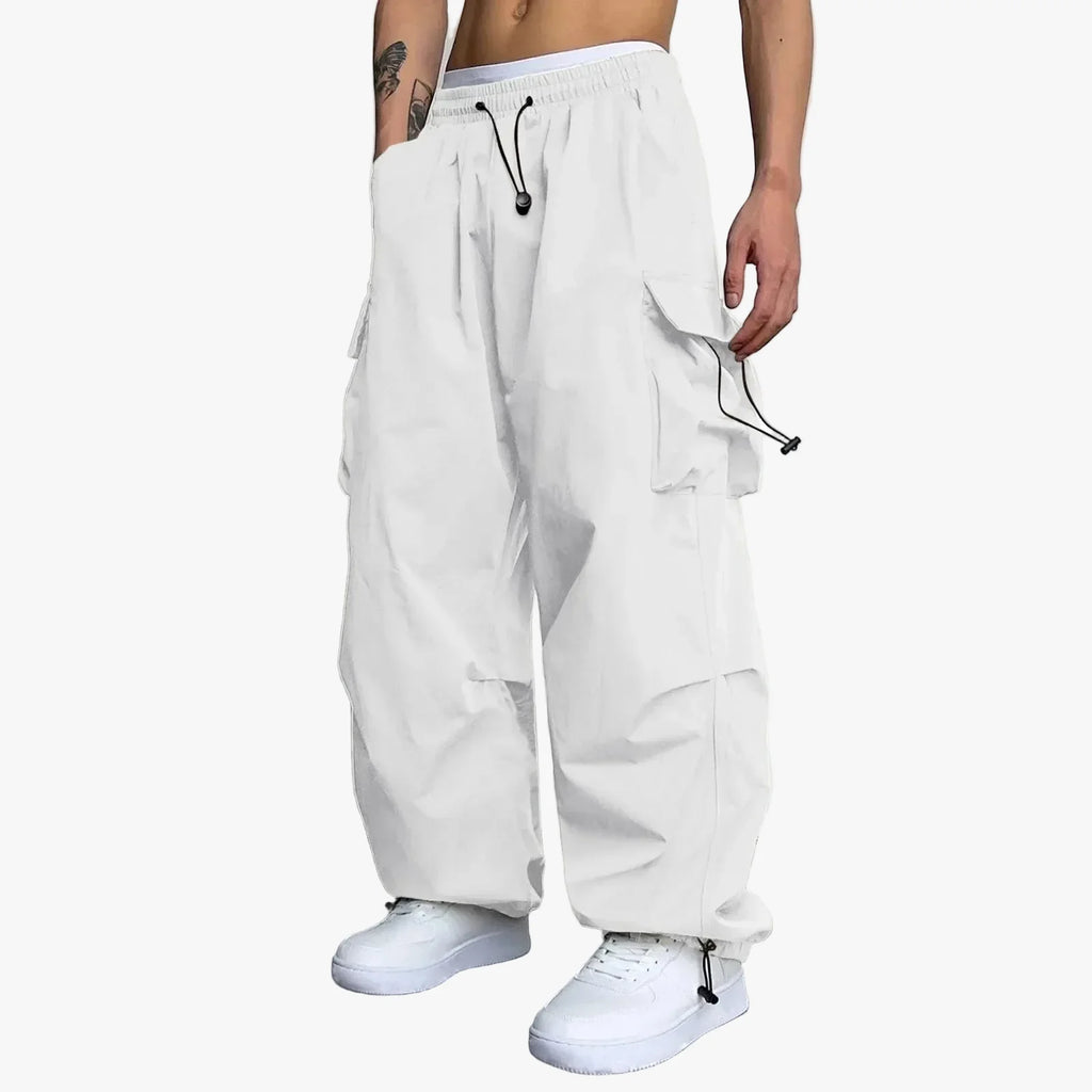 Men's Casual Woven Cargo Pants with Drawstring and Toggle Cuffs