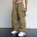 Men's Casual Woven Cargo Pants with Drawstring and Toggle Cuffs