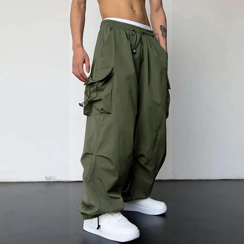 Men's Casual Woven Cargo Pants with Drawstring and Toggle Cuffs